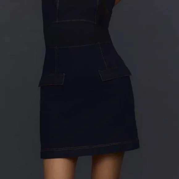 Anthropologie Sleeveless Square-Neck Slim Knit Mini Dress dark Denim size 14 - Picture 10 of 10